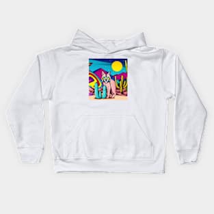 An Ai retro psychedelic bobcat in the desert Kids Hoodie